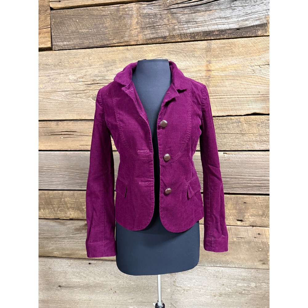 J.Crew Women 6 Purple Corduroy Blazer Jacket Cotton 3 Button RN77388 Plum